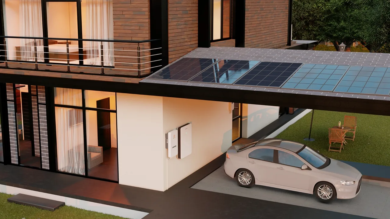 Residência com painéis solares e sistema de armazenamento APstorage