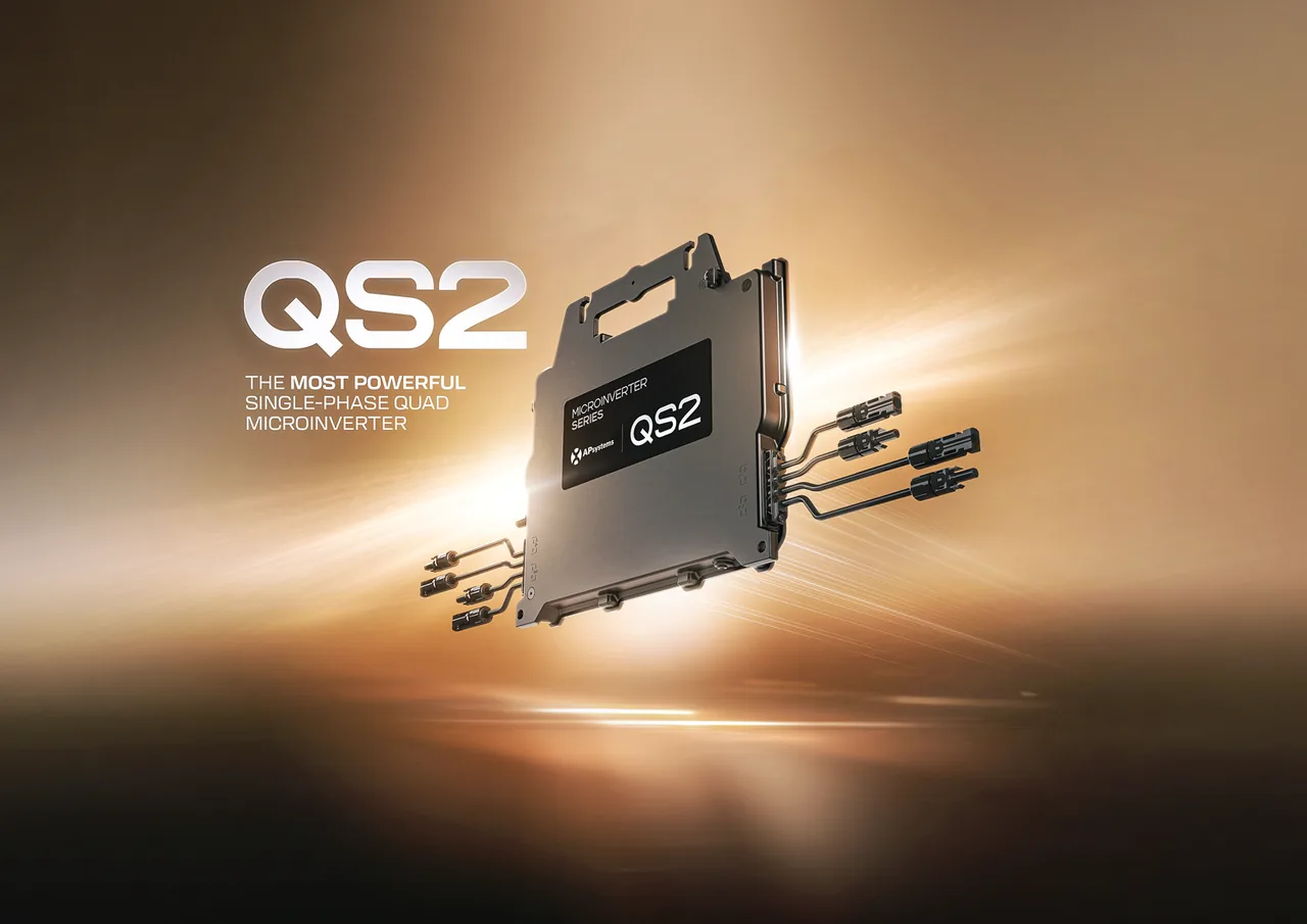 Microinversor APsystems QS2 com quatro entradas para painéis solares